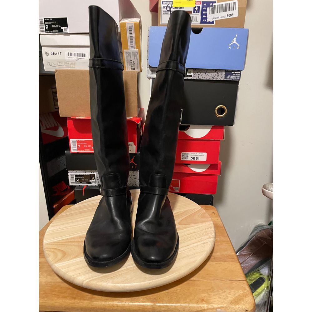 Frye Womens Size 8.5 B Black Leather Zip Knee High Cowboy Riding Fashion Boots - Picture 2 of 10